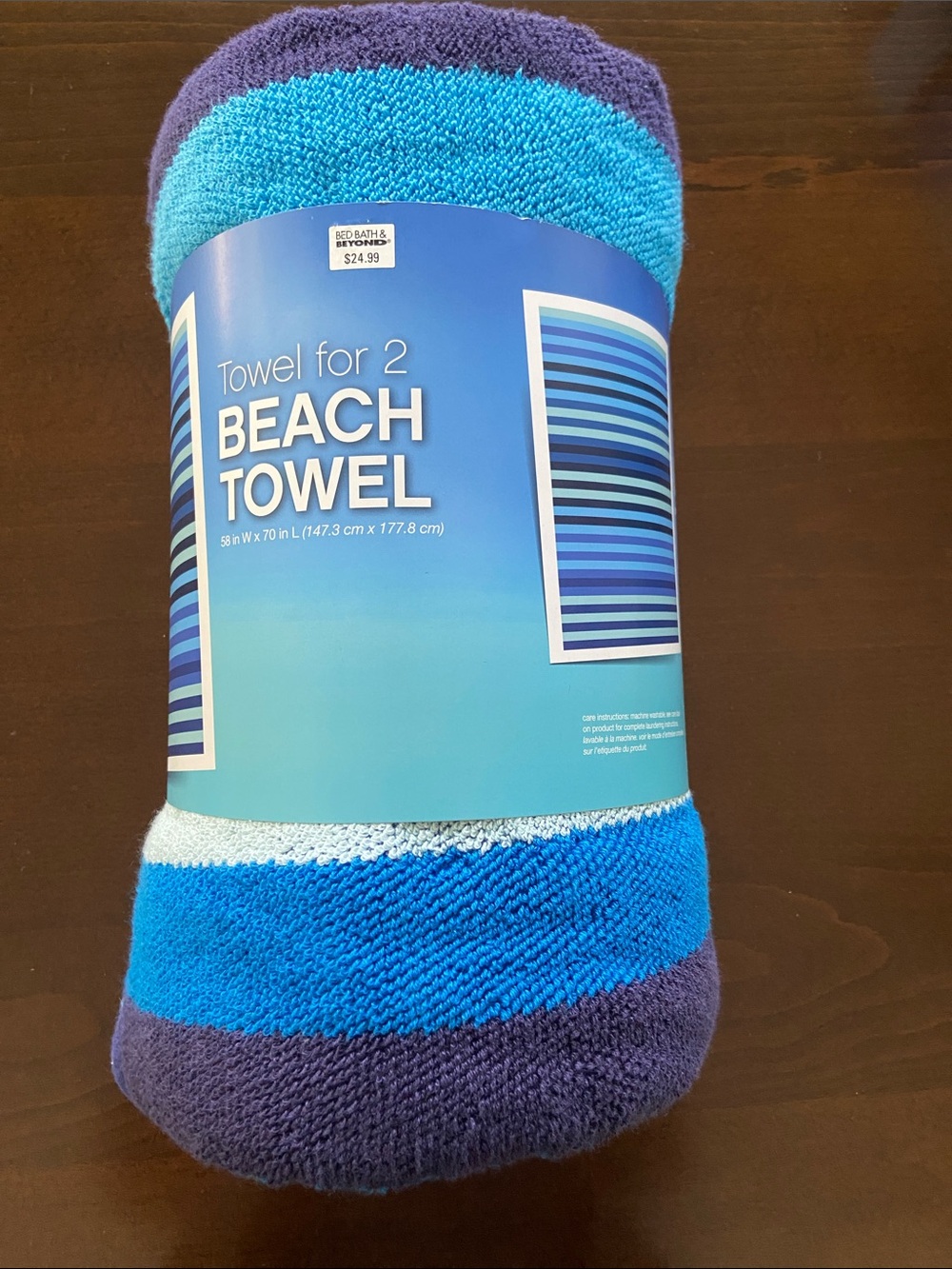 Bed Bath & Beyond Beach Towel for Two (58x70) in blue striped pattern. New